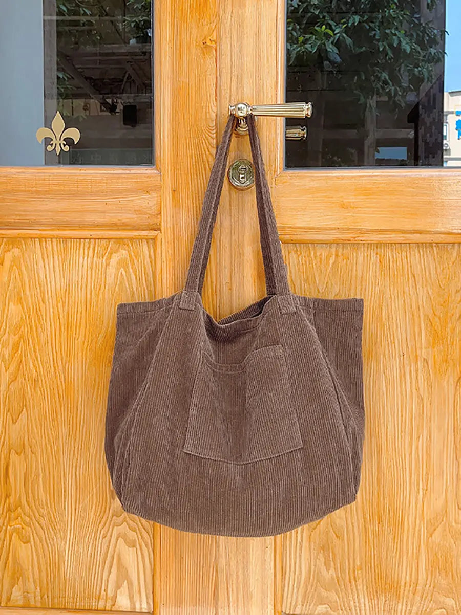 Women Casual Solid Large Corduroy Shoulder Bag Ada Fashion