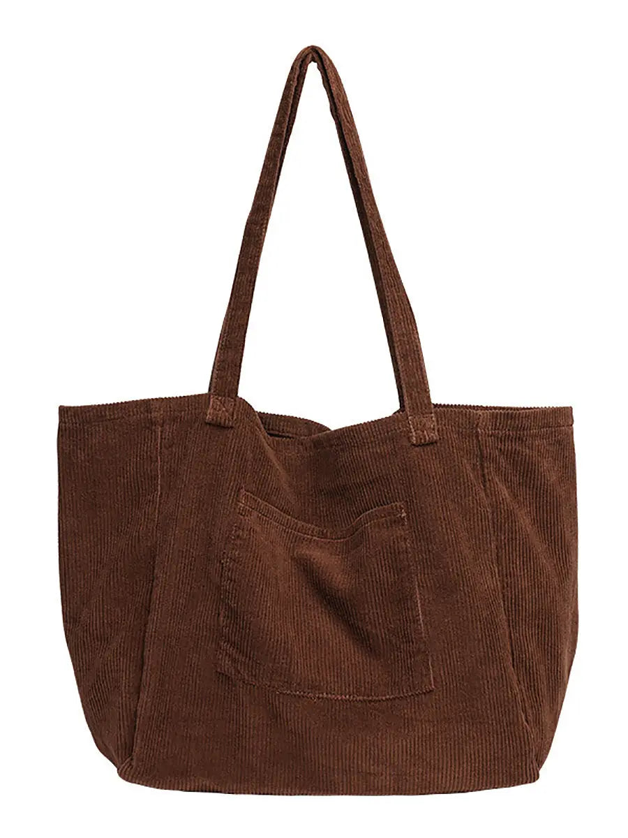 Women Casual Solid Large Corduroy Shoulder Bag Ada Fashion