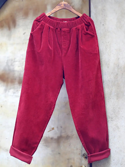 Women Casual Solid Spring Croduroy Harem Pants Ada Fashion