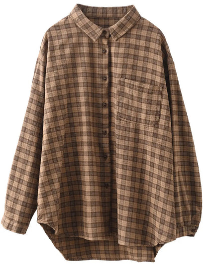 Women Casual Spring Cotton Plaid Shirt Ada Fashion