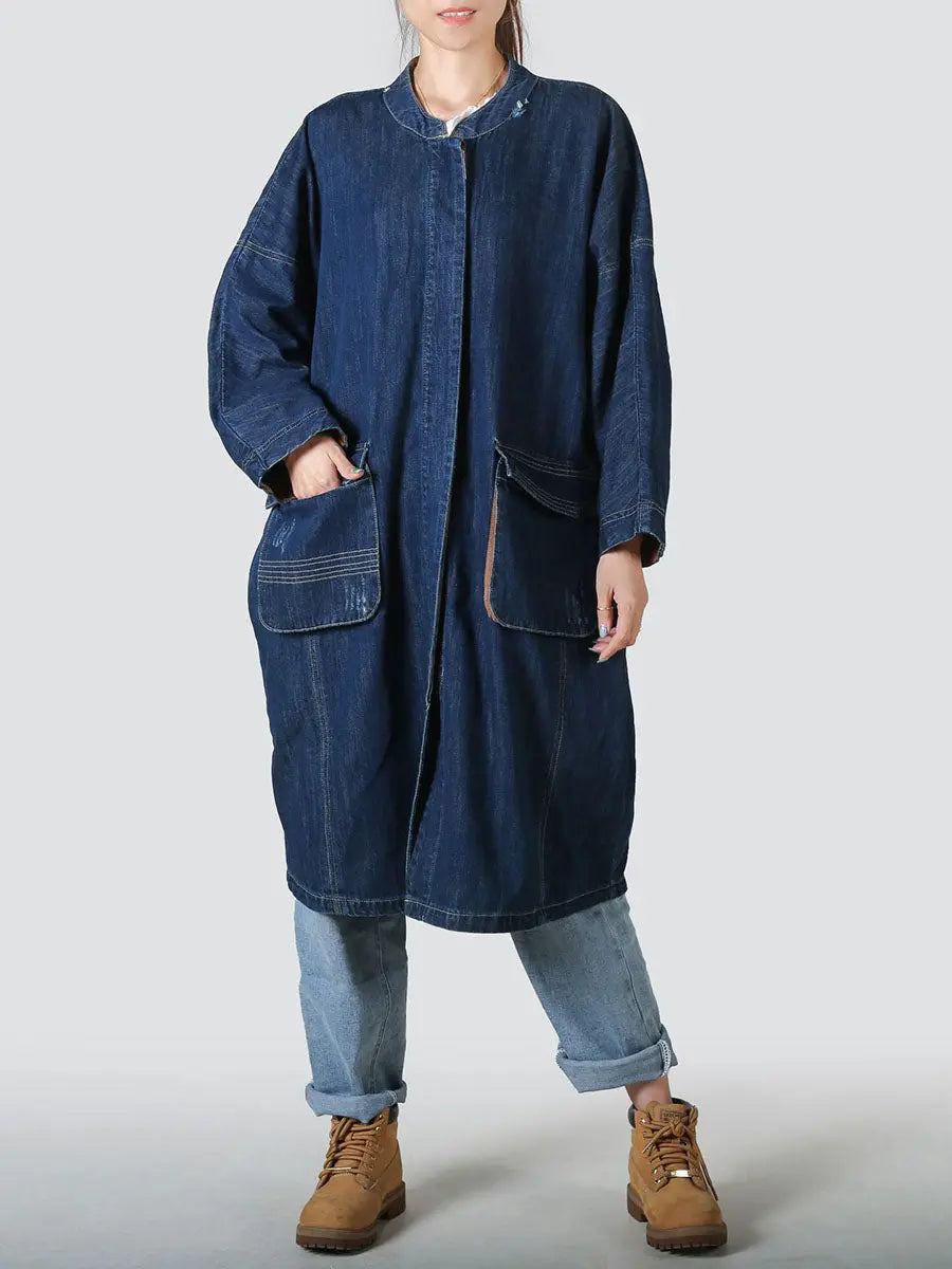 Women Casual Spring Spliced Loose Demin Coat Ada Fashion