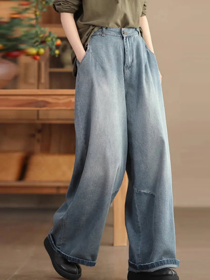 Women Casual Spring Washed Denim Loose Pants Ada Fashion