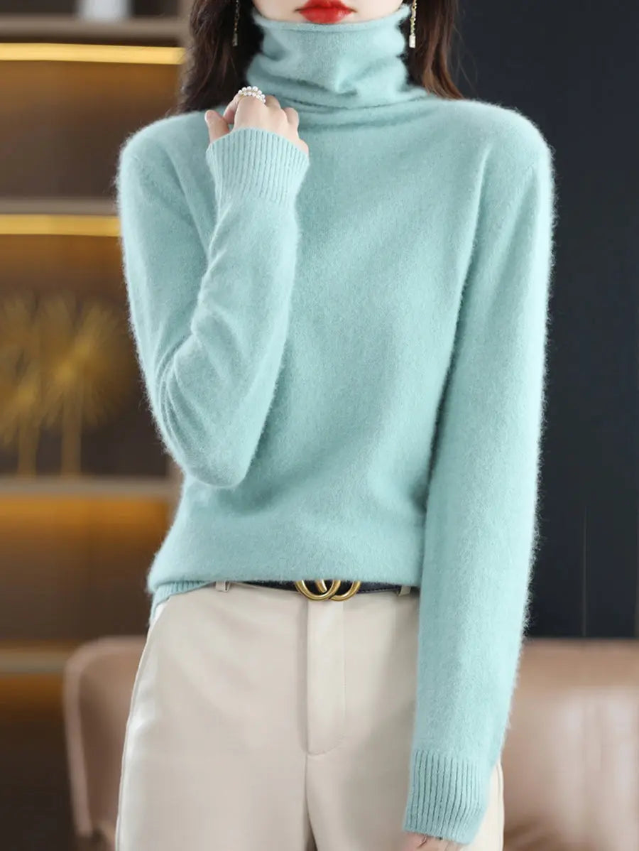 Women Casual Winter Solid Turtleneck Sweater Ada Fashion