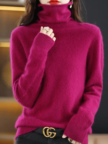 Women Casual Winter Solid Turtleneck Sweater Ada Fashion