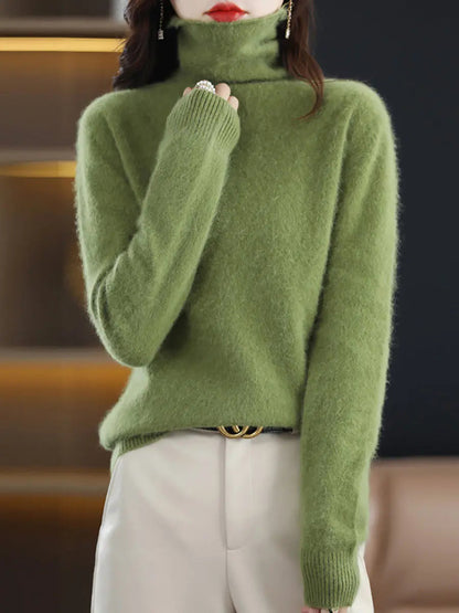 Women Casual Winter Solid Turtleneck Sweater Ada Fashion