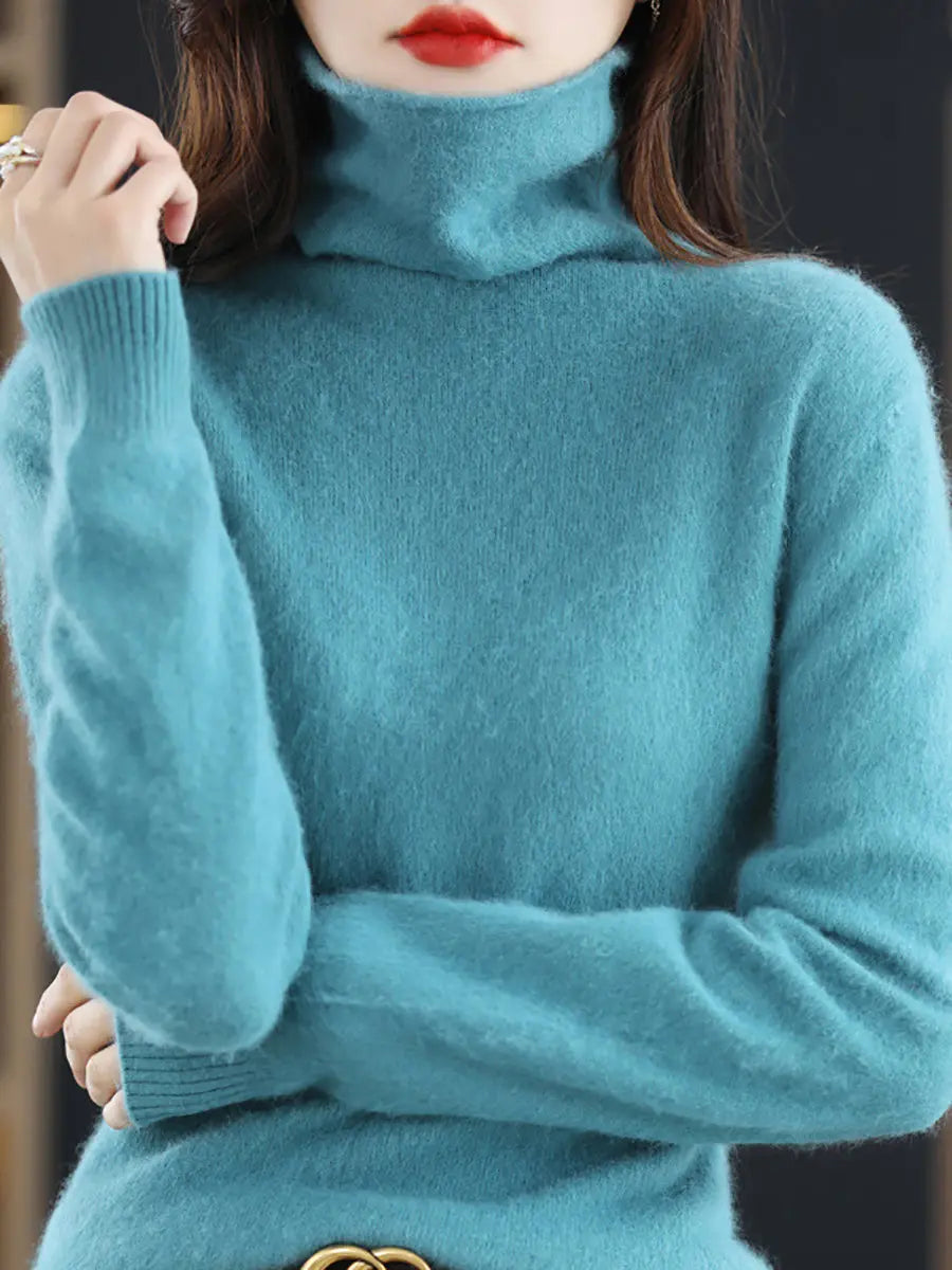 Women Casual Winter Solid Turtleneck Sweater Ada Fashion