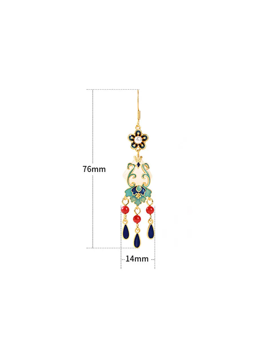 Women Ethnic Jade Enamel Alloy Tassel Earrings Ada Fashion