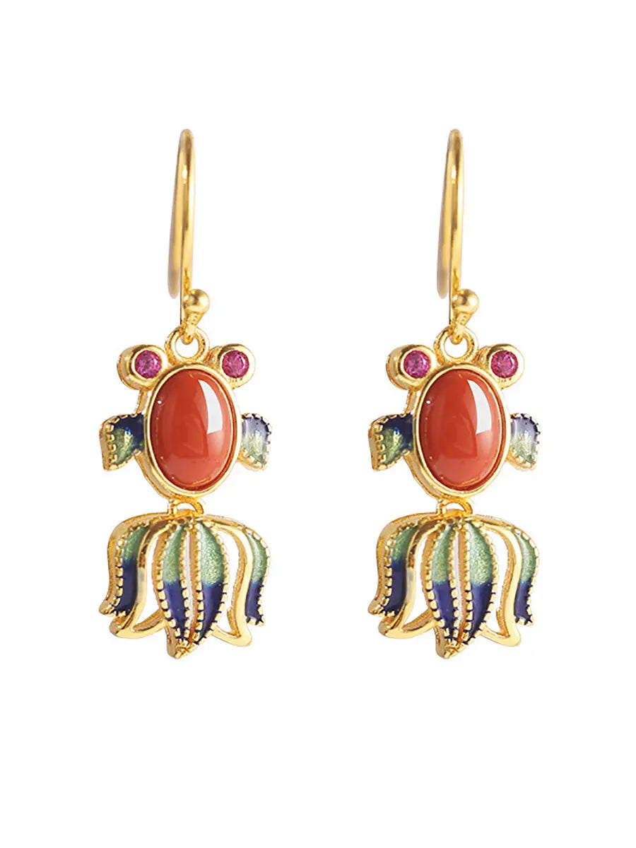 Women Ethnic Jade Enamel Sliver Fish Earrings Ada Fashion