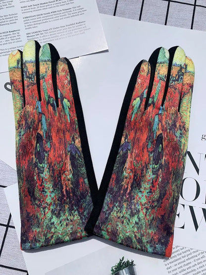 Women Fashion Print Warm Outdoor Gloves Ada Fashion