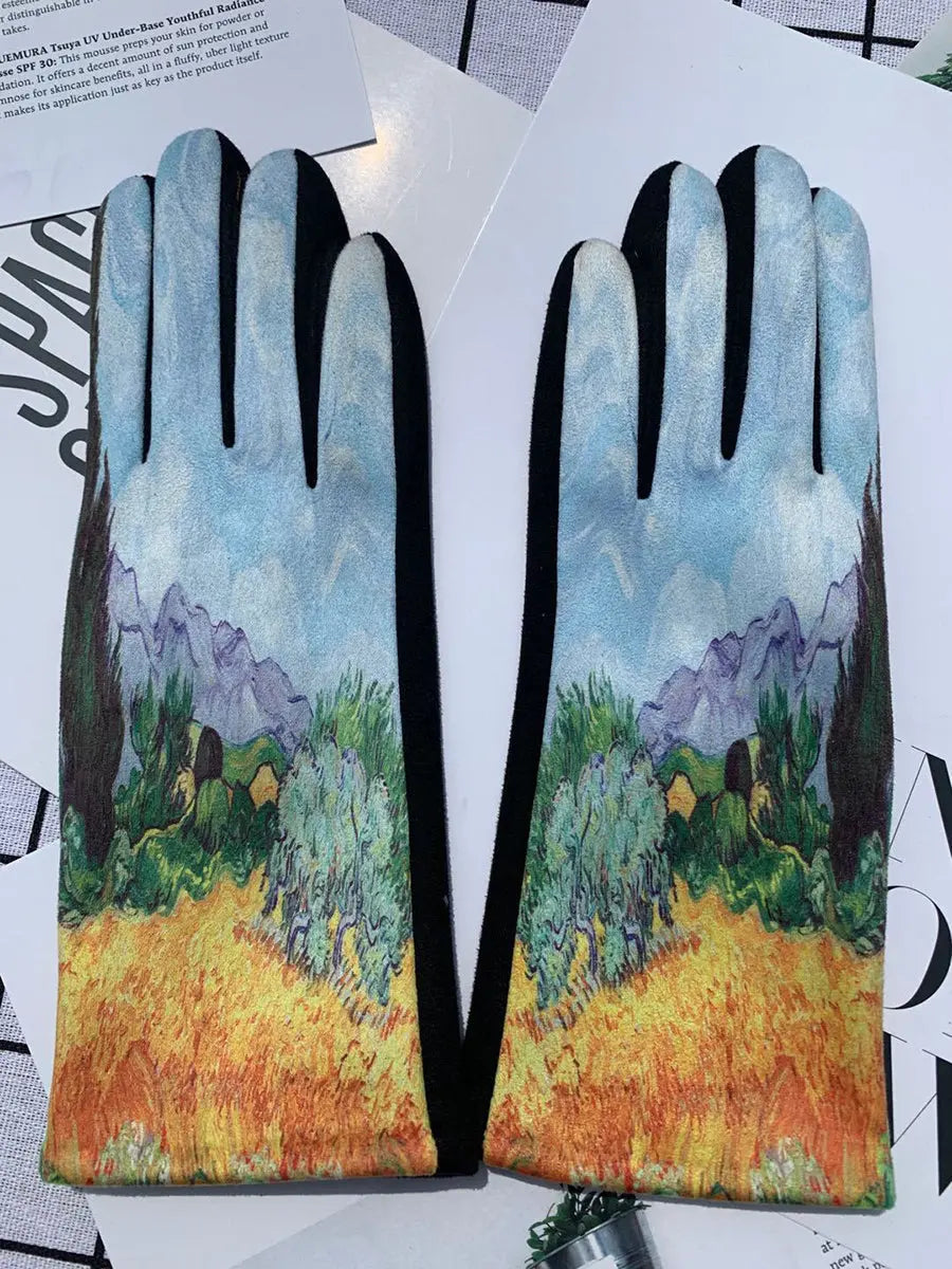 Women Fashion Print Warm Outdoor Gloves Ada Fashion