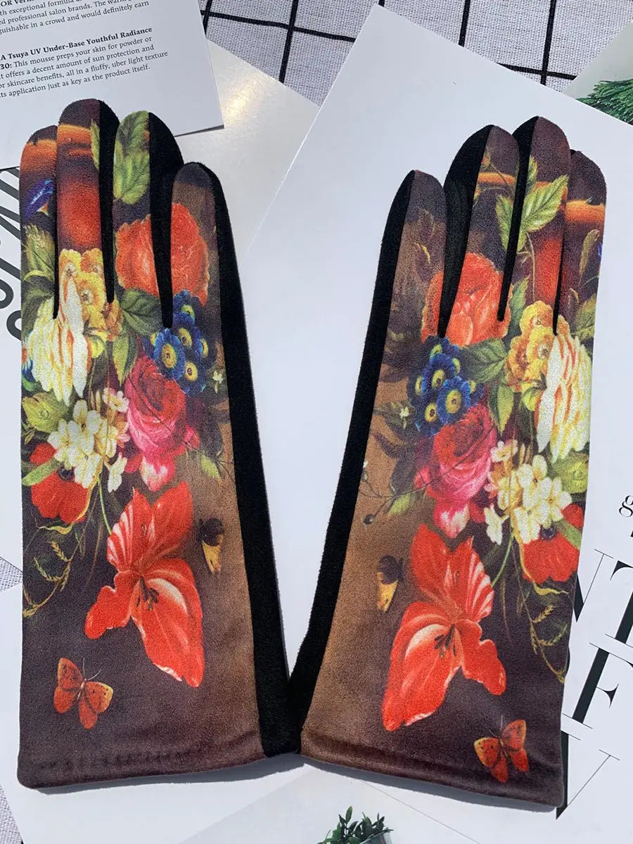 Women Fashion Print Warm Outdoor Gloves Ada Fashion