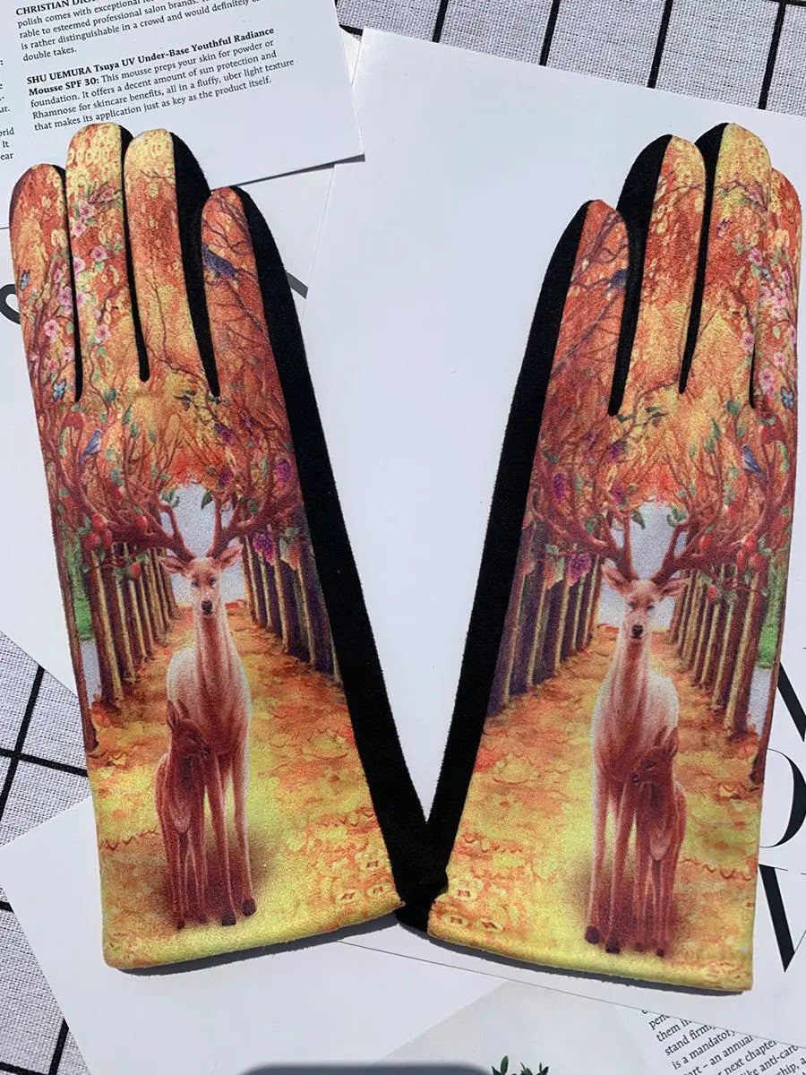 Women Fashion Print Warm Outdoor Gloves Ada Fashion