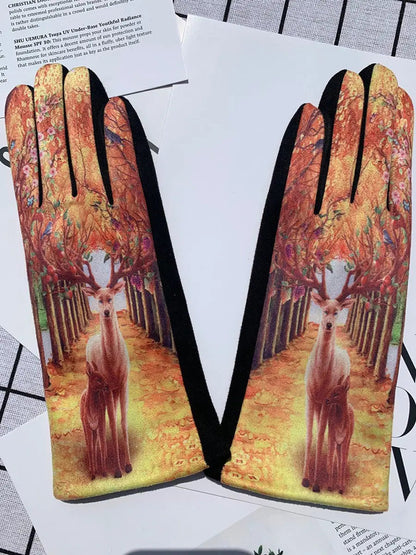 Women Fashion Print Warm Outdoor Gloves Ada Fashion