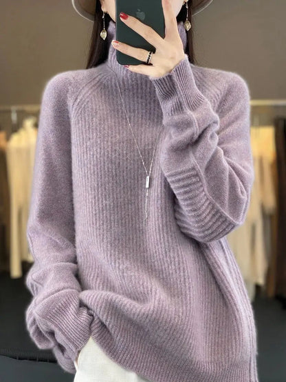 Women Fashion Winter Wool Turtleneck Solid Sweater Ada Fashion