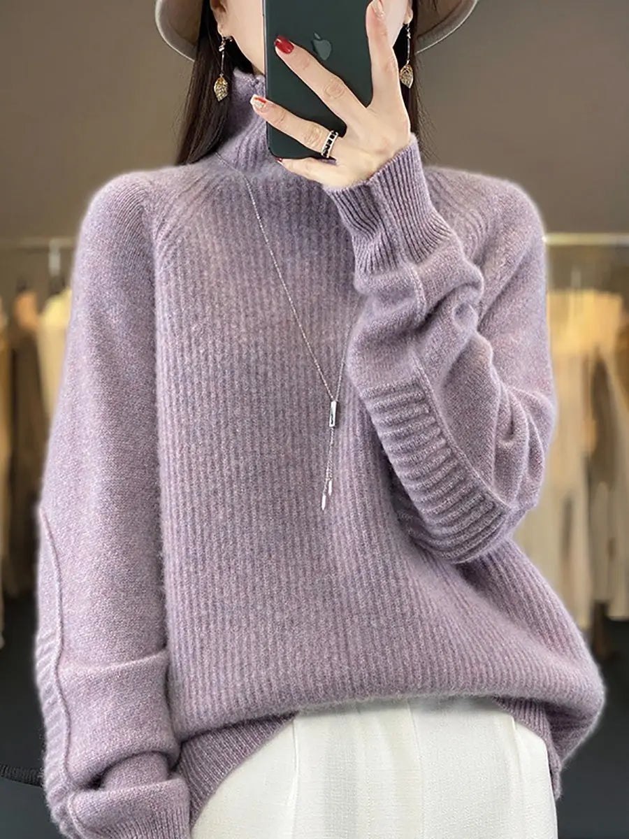 Women Fashion Winter Wool Turtleneck Solid Sweater Ada Fashion