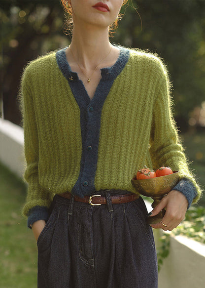 Haut en tricot confortable à boutons verts pour femme AH163