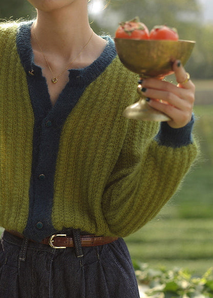 Haut en tricot confortable à boutons verts pour femme AH163