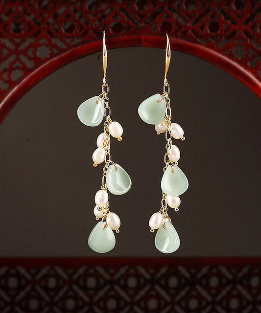 Women Green Copper Pearl Coloured Glaze Drop Earrings LY2289