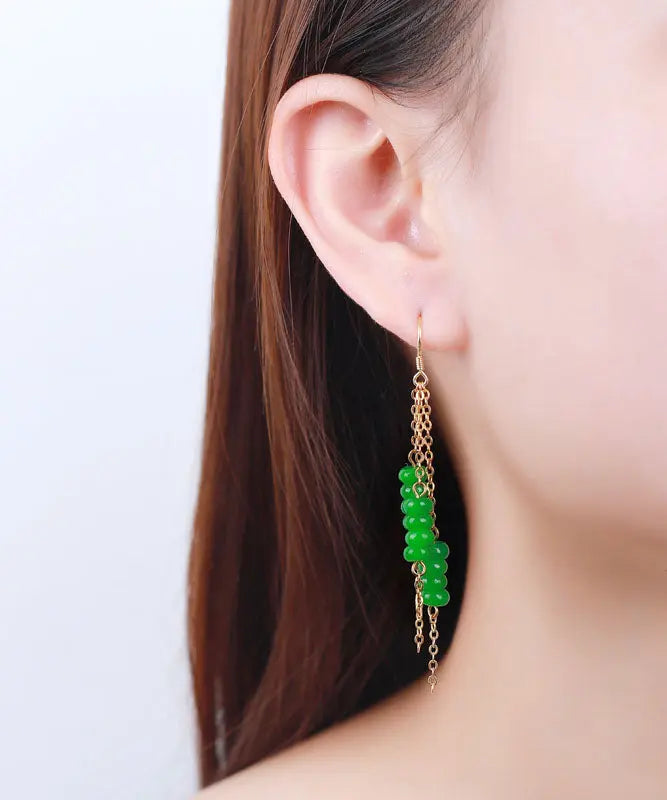 Women Green Sterling Silver Overgild Dry Green Abacus Tassel Drop Earrings Ada Fashion