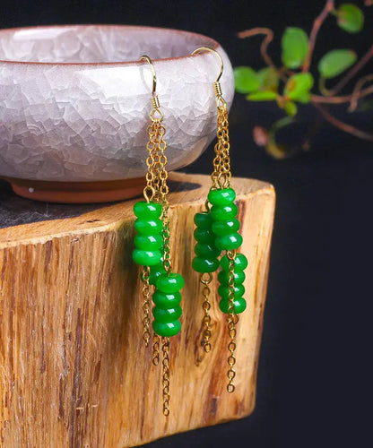 Women Green Sterling Silver Overgild Dry Green Abacus Tassel Drop Earrings Ada Fashion