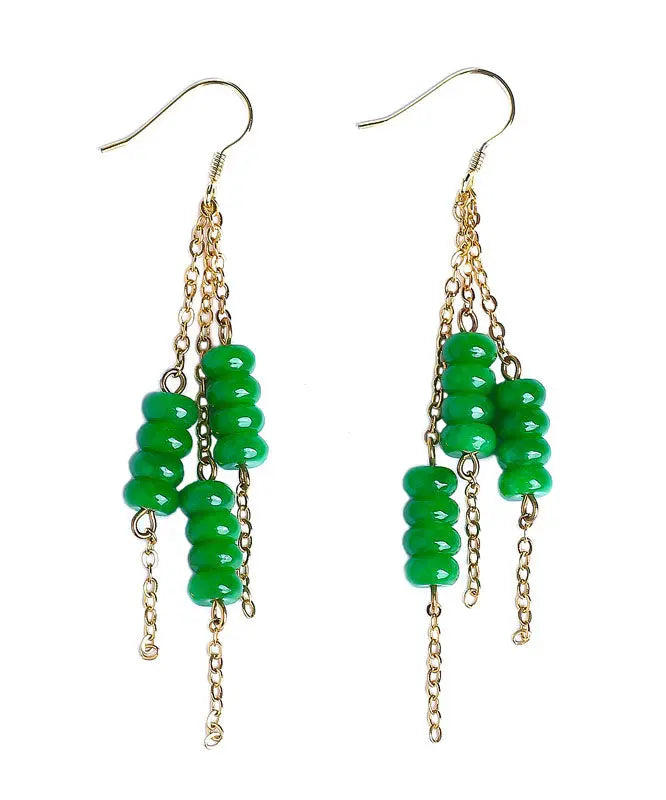 Women Green Sterling Silver Overgild Dry Green Abacus Tassel Drop Earrings Ada Fashion