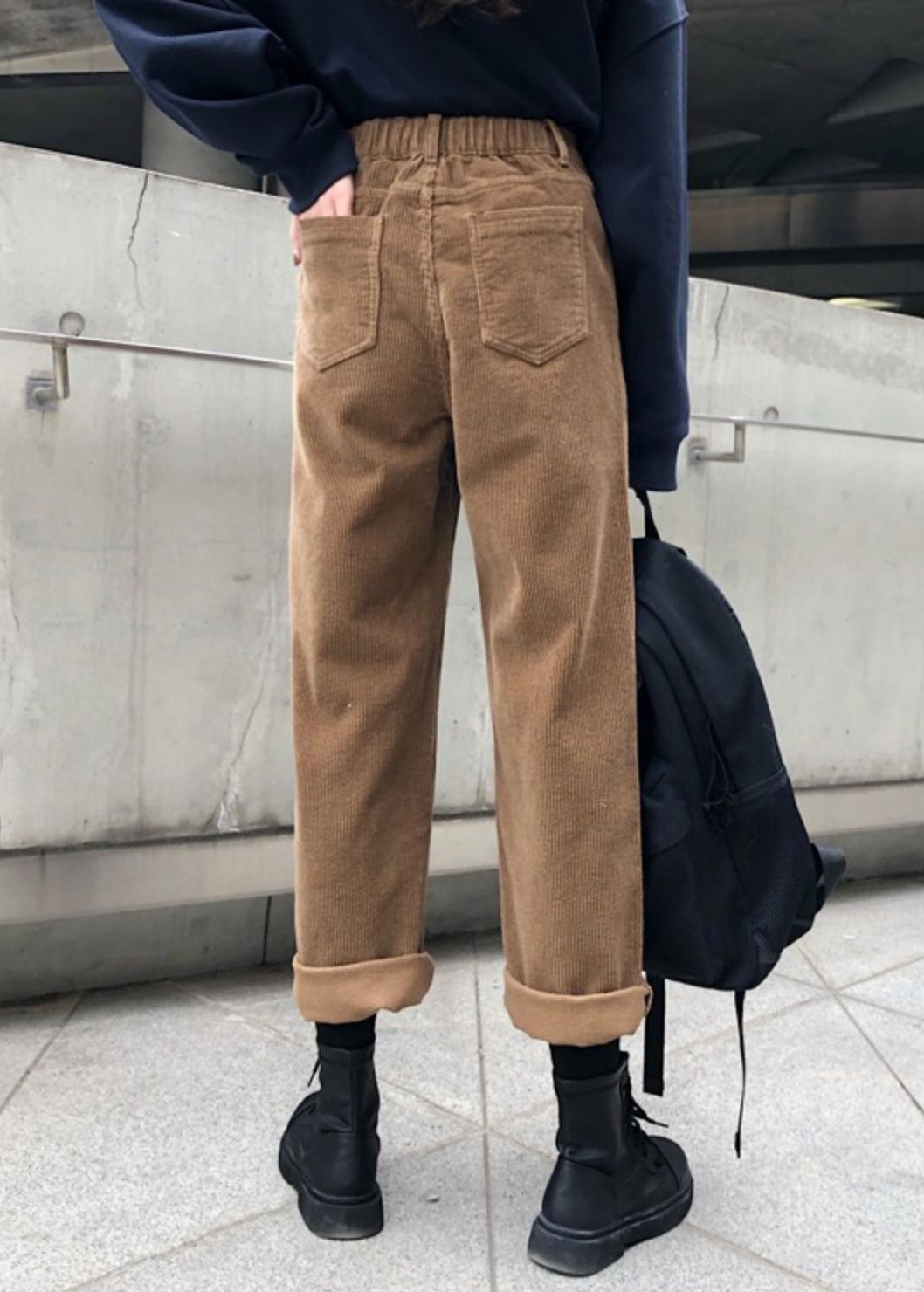 Khaki Pockets High Waist Warm Fleece Pants AH143