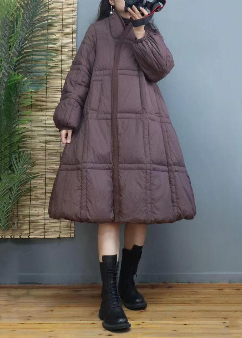 Women Red Button Patchwork Duck Down Long Coat Winter Ada Fashion