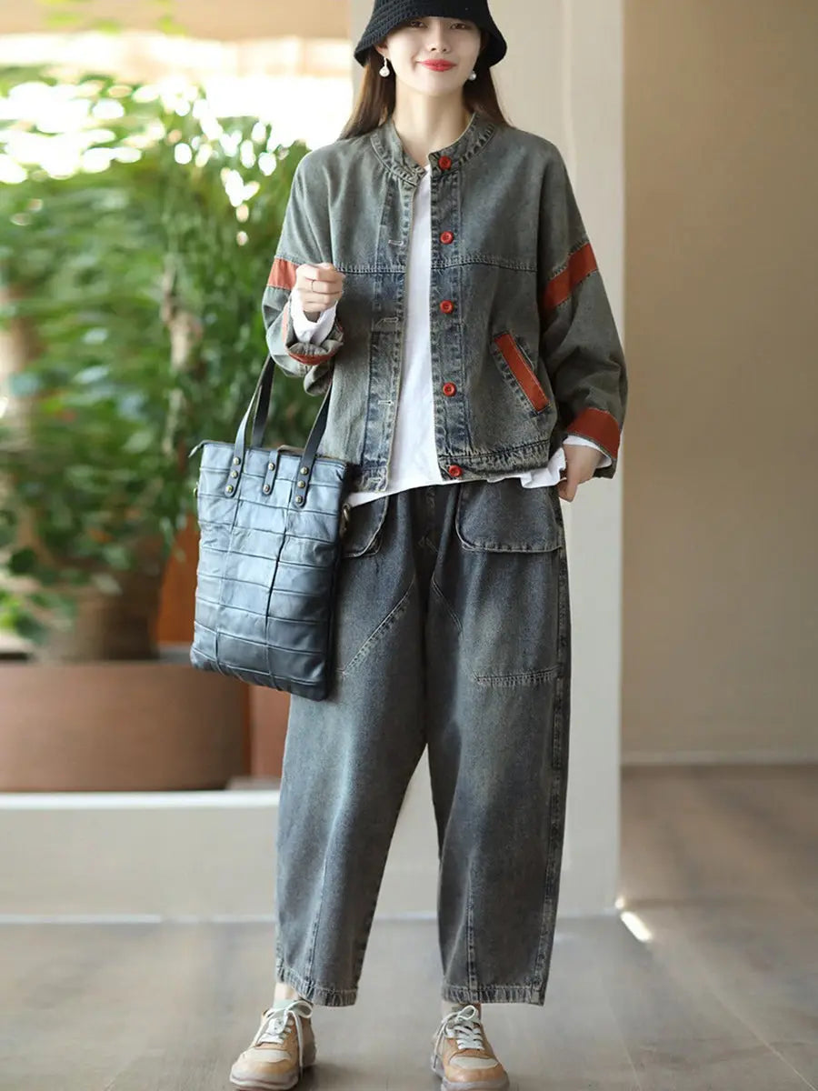 Women Retro Big Pocket Denim Harem Pants Ada Fashion