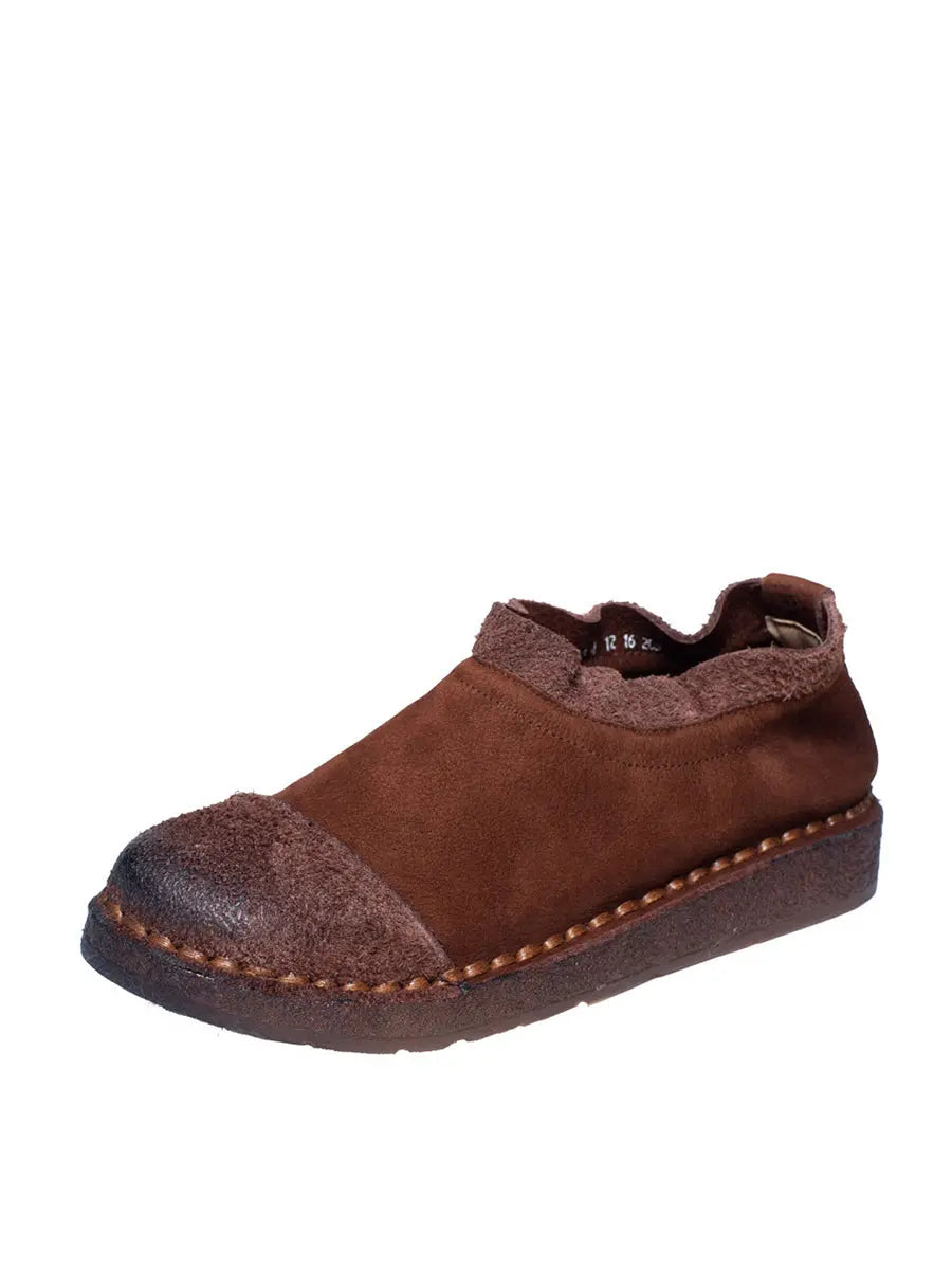 Women Retro Pure Color Leather Flat Shoes Ada Fashion