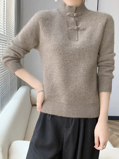 Women Retro Solid Winter Wool Half-Turtleneck Sweater Ada Fashion