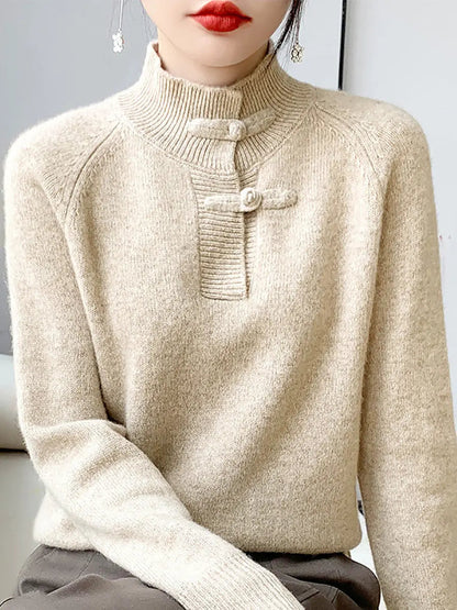 Women Retro Solid Winter Wool Half-Turtleneck Sweater Ada Fashion