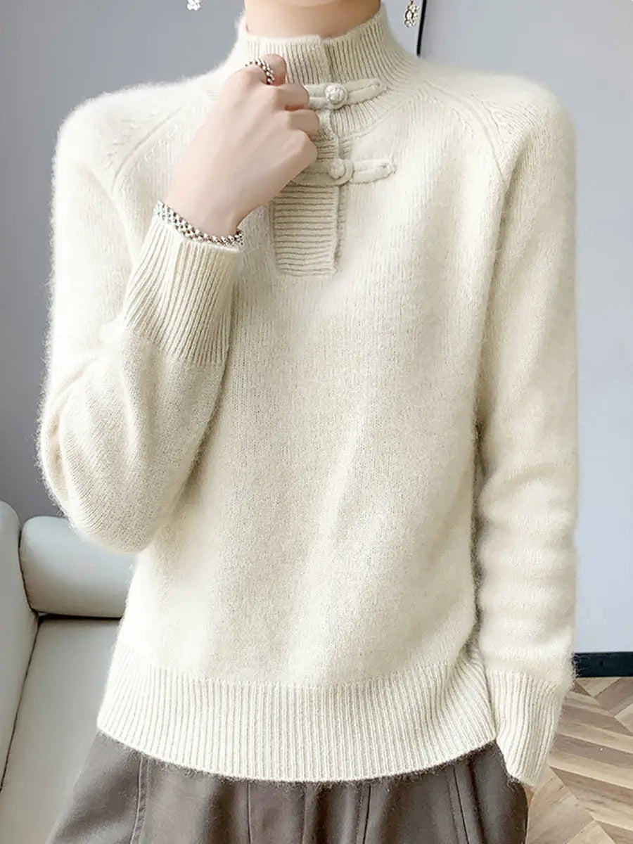 Women Retro Solid Winter Wool Half-Turtleneck Sweater Ada Fashion