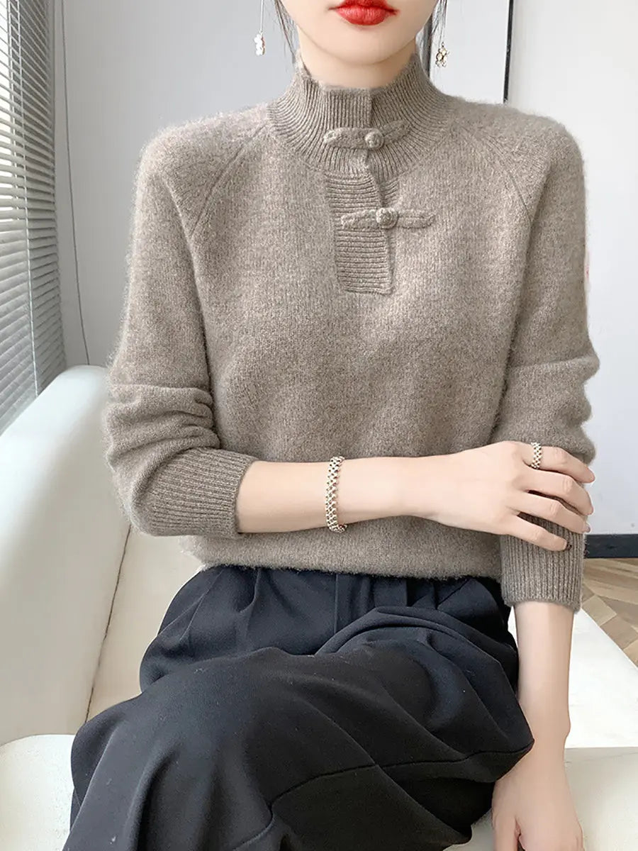 Women Retro Solid Winter Wool Half-Turtleneck Sweater Ada Fashion