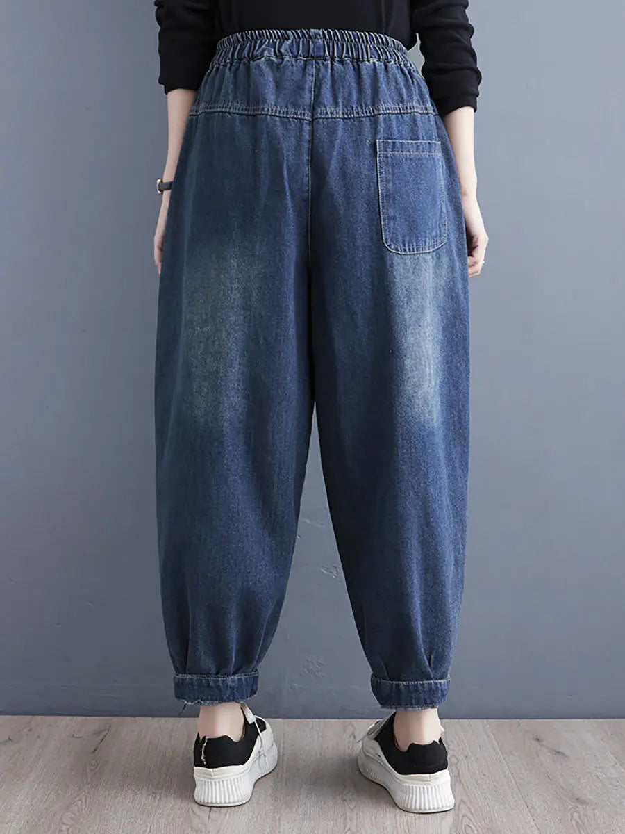 Women Retro Spring Spliced Denim Harem Pants Ada Fashion