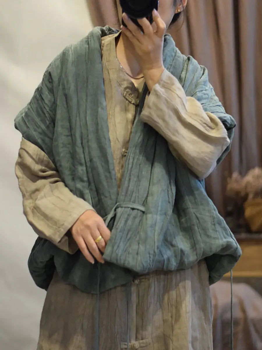 Women Retro Vintage V-Neck Solid Linen Vest Coat Ada Fashion
