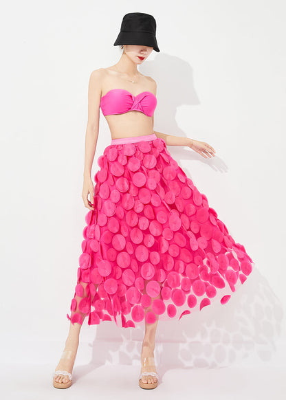 Jupe en tulle à taille élastique et ourlet extra large pour femme, rose, été, LY0887