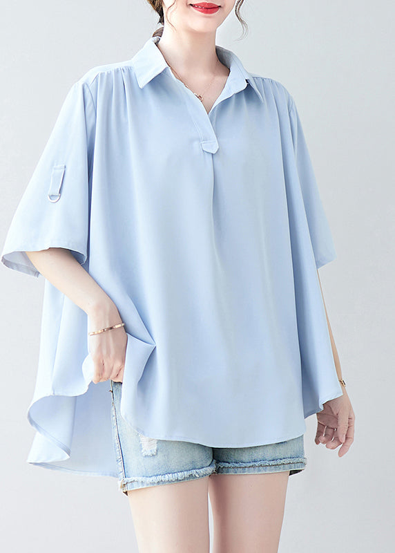 Women Sky Blue Oversized Low High Design Chiffon Shirt Summer Ada Fashion