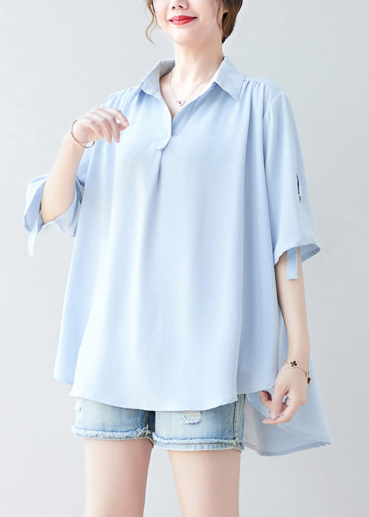 Women Sky Blue Oversized Low High Design Chiffon Shirt Summer Ada Fashion