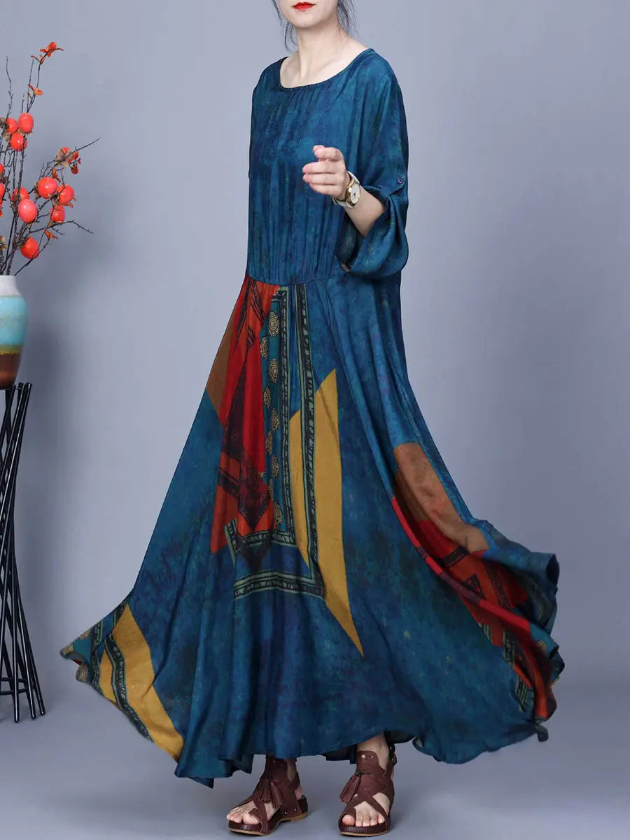 Women Spring Artsy Spliced Loose Maxi Dress Ada Fashion