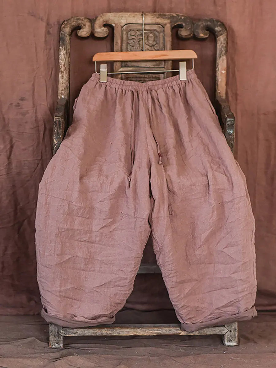 Women Spring Retro Solid Worn Linen Loose Pants Ada Fashion