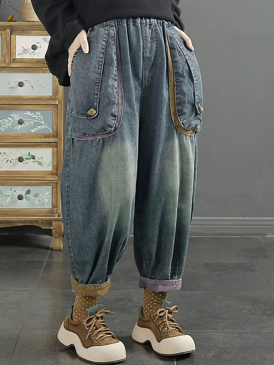 Women Spring Retro Washed Denim Harem Pants Ada Fashion