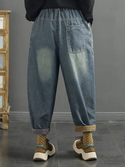 Women Spring Retro Washed Denim Harem Pants Ada Fashion