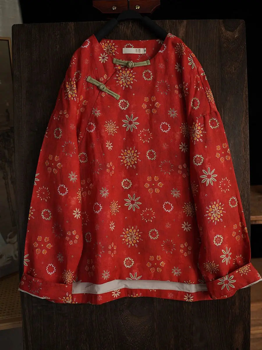 Women Spring Vintage Floral Ramie Padded Coat Ada Fashion