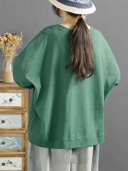 Women Spring Vintage Flower Embroidery O-Neck Shirt Ada Fashion