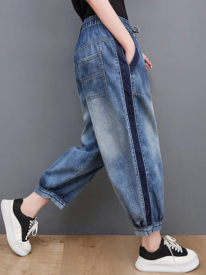 Women Spring Wahed Spliced Denim Pants Ada Fashion