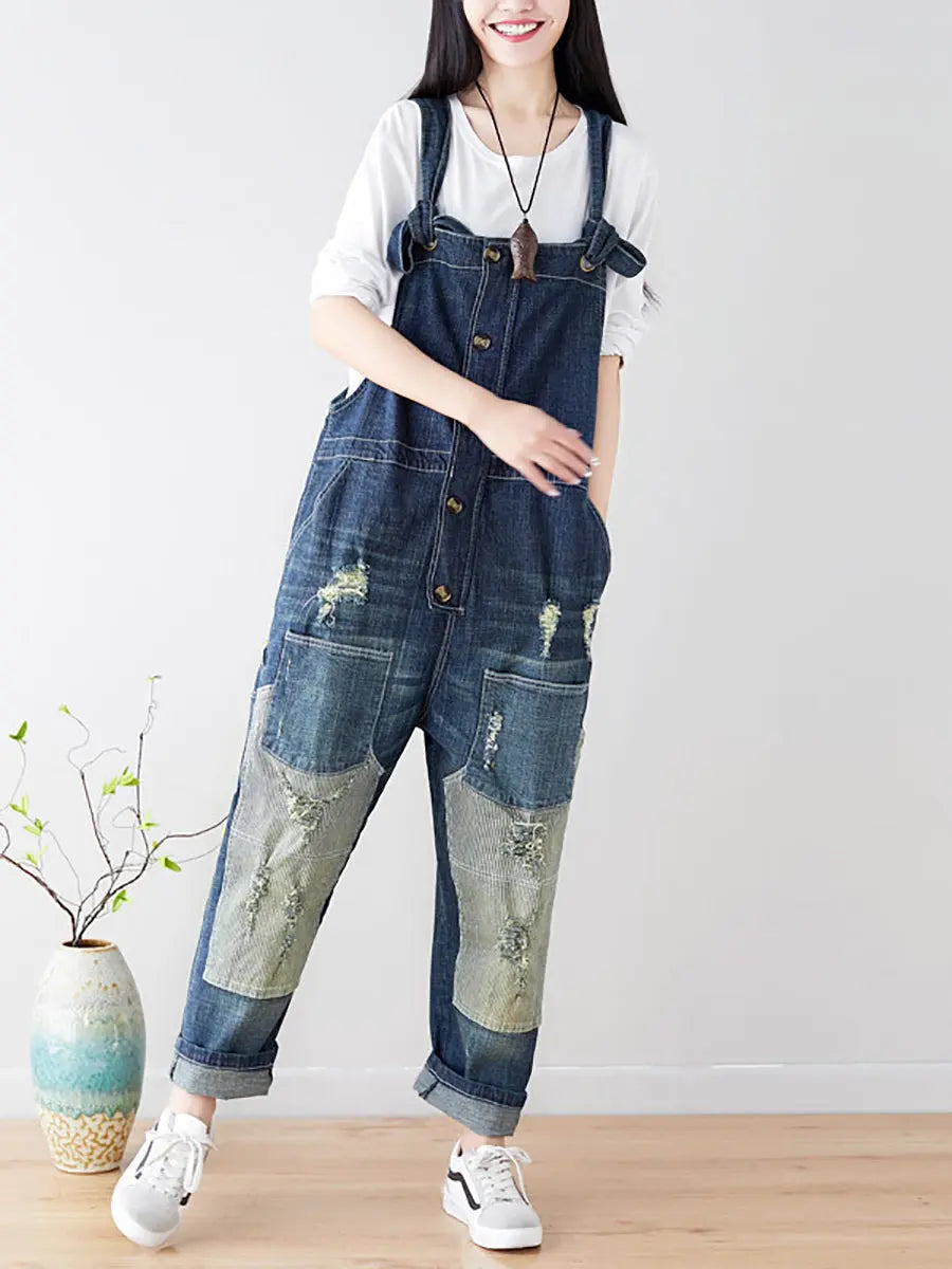 Women Spring Worn Spliced Denim Jumpsuits Ada Fashion