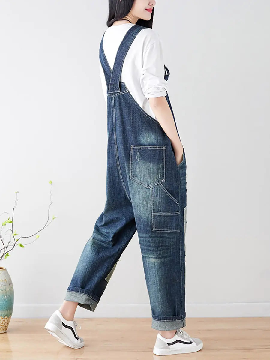 Women Spring Worn Spliced Denim Jumpsuits Ada Fashion