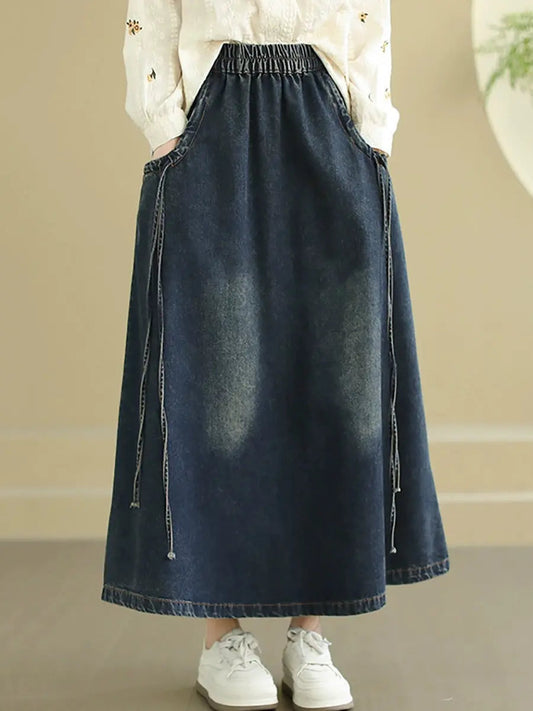 Women Spring Worn Washed Demin Spliced Skirt Ada Fashion