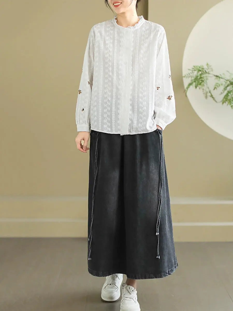 Women Spring Worn Washed Demin Spliced Skirt Ada Fashion