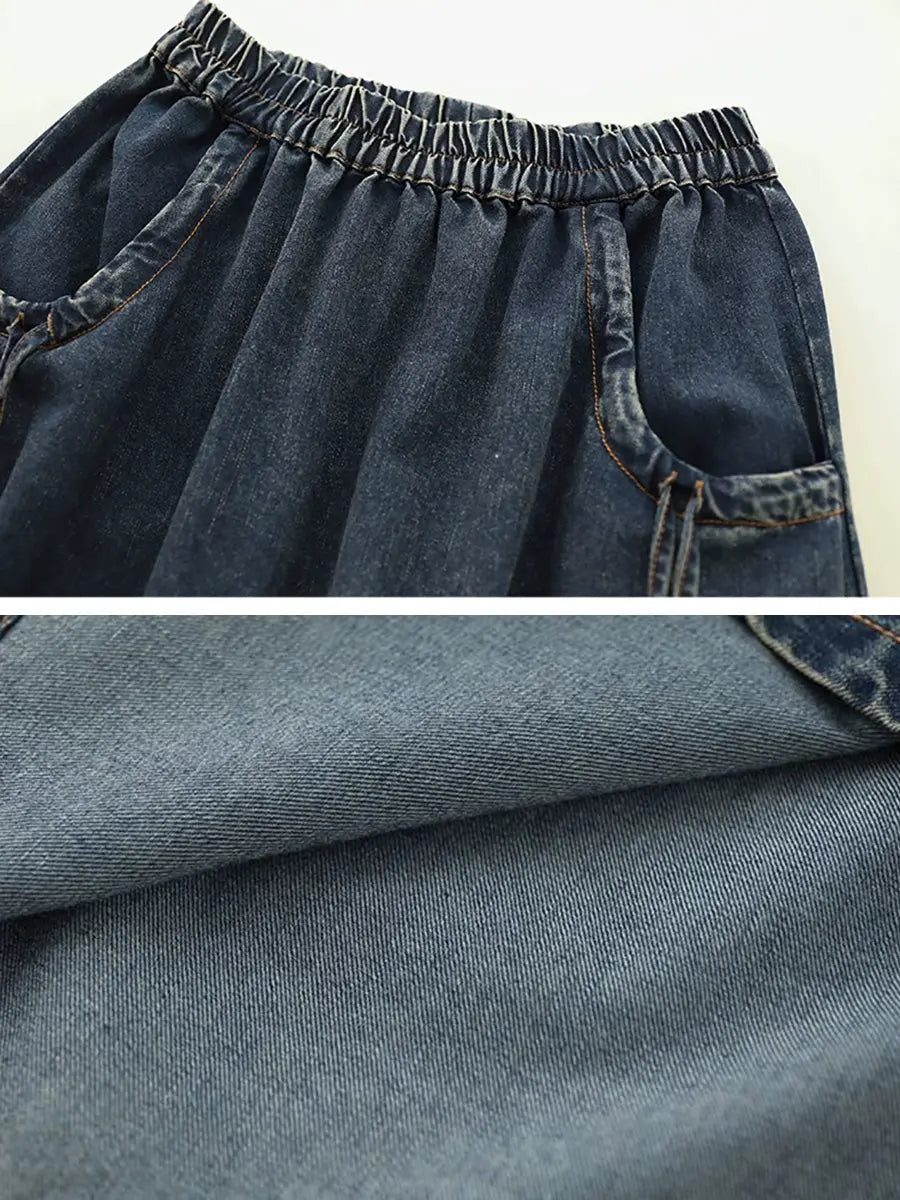 Women Spring Worn Washed Demin Spliced Skirt Ada Fashion